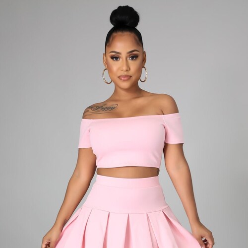 2 piece pink skirt set