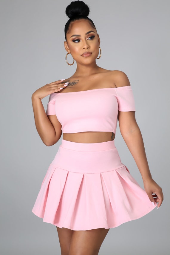 2 piece pink skirt set