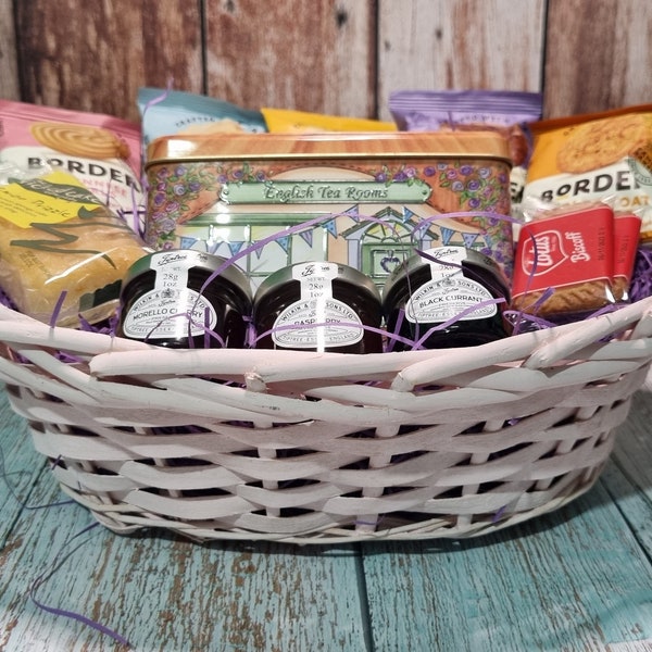 Afternoon Tea Gift Hamper Basket - Biscuits, Tea, Jam, Cake, Gift for mum, Gift for Nan, Gift for Grandad