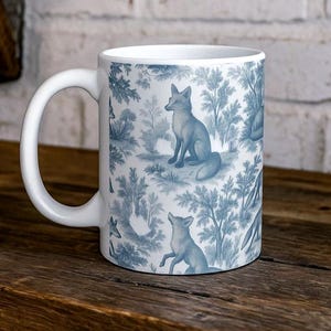 Caneca Fox Toile de Jouy: cerâmica Cottagecore estilo vintage