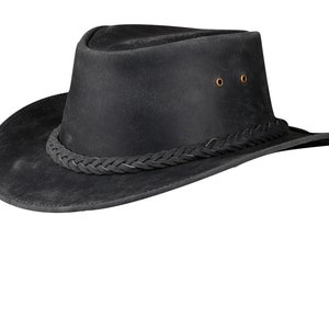 Men and Women Black Genuine Leather Cowboy Western Hat