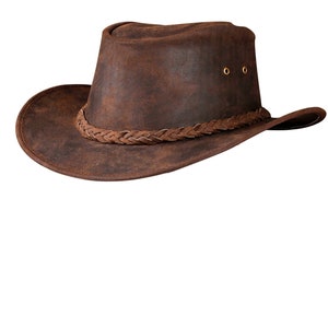 Men's Brown Genuine Leather Cowboy Western Hat - Etsy