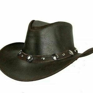 HADZAM Chapeau de cowboy en cuir imperméable de style occidental pour homme et femme, bord large