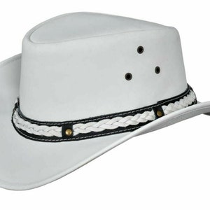 Sombrero de vaquero HADZAM de cuero genuino blanco resistente al agua para hombres y mujeres