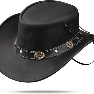 HADZAM Outback hat Shapeable into Leather Cowboy Hat Durable Leather Hats  for Men