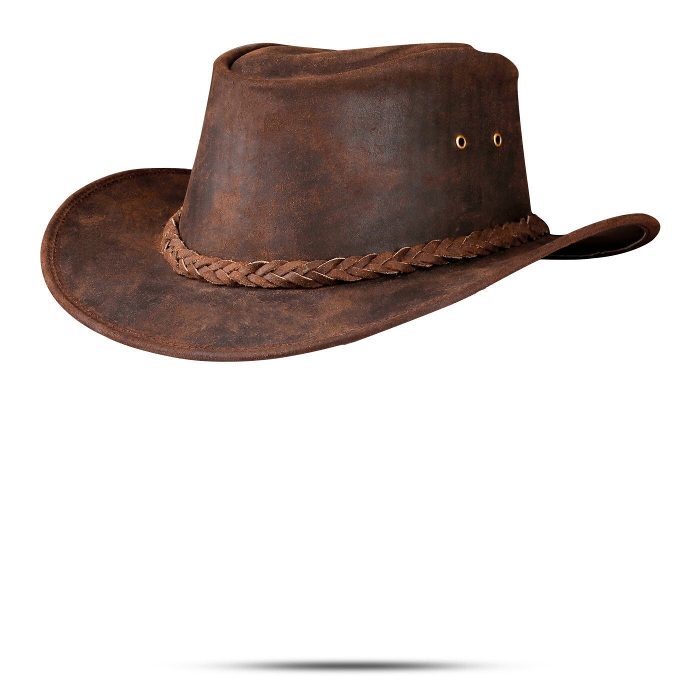 Men and Women Brown Genuine Leather Cowboy Western Hat