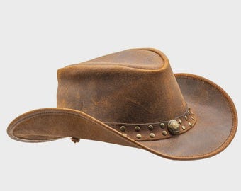 HADZAM Outback Shapeable Western Durable Leather Cowboy Hat for Men and Women