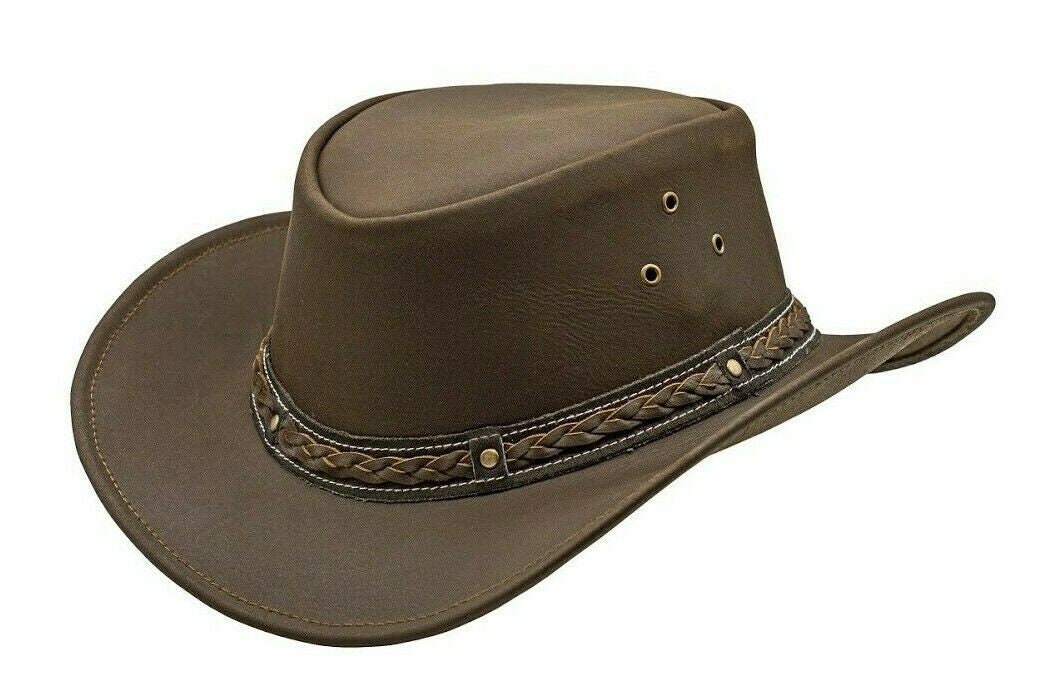 HADZAM Men and Women Water Resistant Brown Genuine Leather Western Outback Cowboy Hat