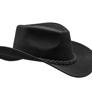 HADZAM Black Outback Hat Shapeable into Leather Cowboy Hat Durable Leather Hats for Men | Western hat | Western Hats for Men and Women