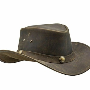 HADZAM  Brown Genuine Leather Cowboy Western Hat for Men and Women