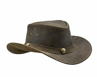 HADZAM Brown Genuine Leather Cowboy Western Hat for Men and  display picture 1