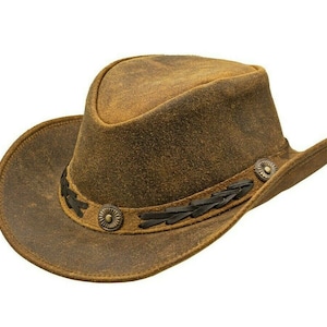 HADZAM Outback Shapeable Western Durable Vintage Leather Cowboy Hat for Men and Women
