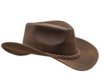 HADZAM Outback hat Shapeable into Leather Cowboy Hat Durable Leather Hats  for Men