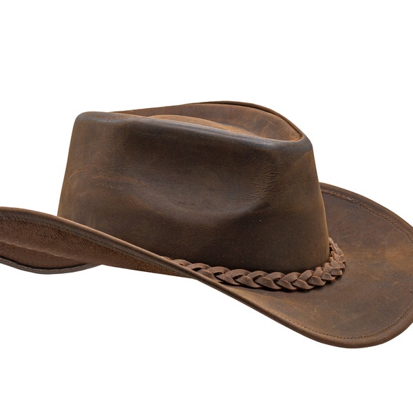 Chapeau Outback HADZAM transformable en chapeau de cowboy en cuir Chapeaux en cuir durable pour hommes | Chapeau western | Chapeaux western pour hommes et femmes