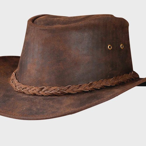 Men and Women Brown Genuine Leather Western Outback Cowboy Hat - Etsy