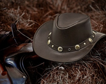 HADZAM Western Style Waterproof Outback Leather Cowboy Hat for - Etsy