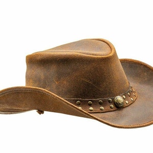 HADZAM Outback-hoed Vormbaar tot leren cowboyhoed Duurzame leren hoeden voor heren | Westernhoed | Westernhoeden voor dames en heren