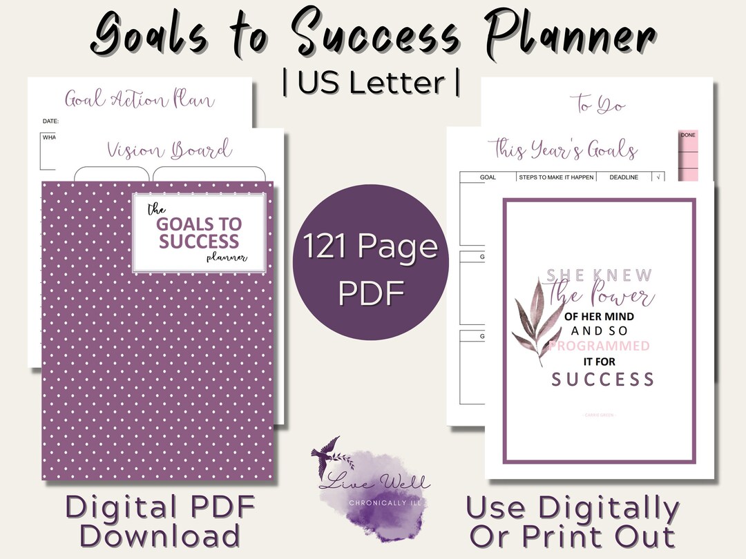 The Goals to Success Planner | Purple | Digital Organizer | Monthly ...