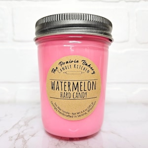 Watermelon Hard Candy | Scented Soy Wax Candle | Fruity Sweet Sugar Bubblegum Scent | Housewarming Birthday Wedding Holiday  Gift