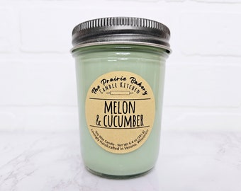 Melon & Cucumber | Scented Soy Wax Candle | Bath Lotion Fresh Perfume Scent | Housewarming Birthday Wedding Spring Easter Gift