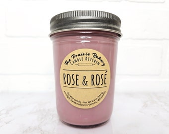 Rose & Rosé | Scented Soy Wax Candle | Floral Wine and Roses Fruity Perfume Scent | Housewarming Birthday Wedding Spring Easter Gift