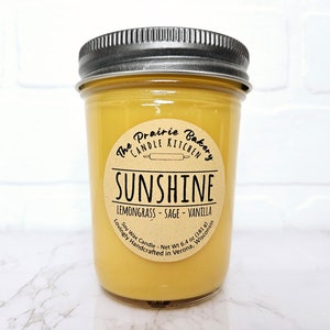 Sunshine | Scented Soy Wax Candle | Lemongrass Sage Vanilla Cheerful Scent | Housewarming Birthday Wedding Spring Easter Gift