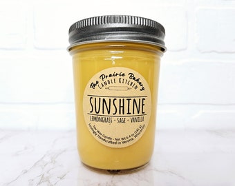 Sunshine | Scented Soy Wax Candle | Lemongrass Sage Vanilla Cheerful Scent | Housewarming Birthday Wedding Mother's Day Graduation Gift