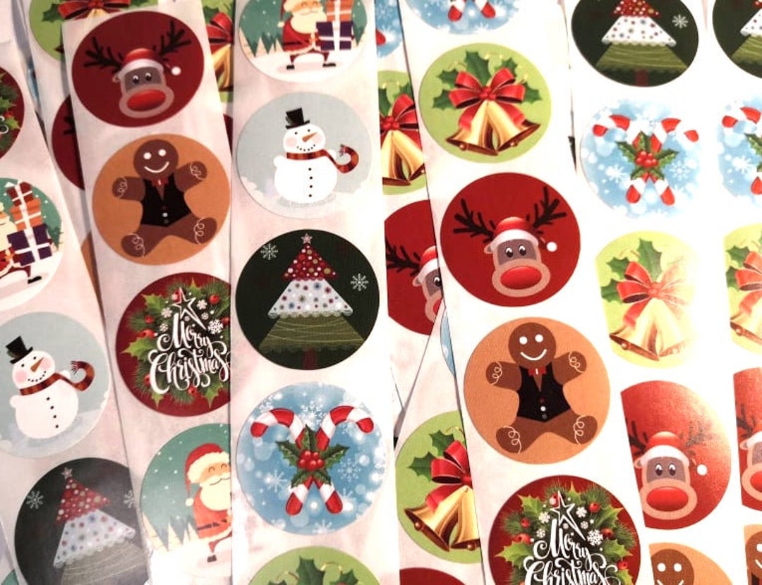 Christmas 25 Mm Round Labels Cute Santa Snowman Christmas Tree Candy ...