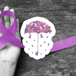 Floral Bouquet, Alzheimer's Awareness Sticker, Purple Ribbon, Mental Health, Die cut, Sticker, Waterproof