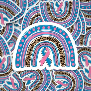Consapevolezza della perdita infantile, arcobaleno, leopardo, perdita infantile, adesivo per laptop, adesivi per tazze, nastro blu e rosa, Fustellato, Adesivo, Impermeabile