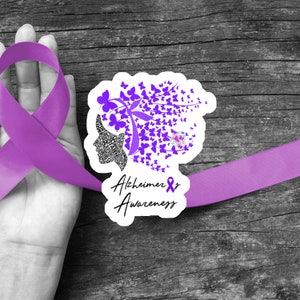 Alzheimer's Awareness Sticker, Butterflies, Purple Ribbon, Mental Health, Die cut, Sticker, Waterproof