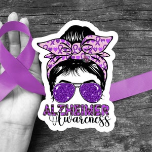 Girl Bun, Alzheimer's Awareness Sticker, Purple Ribbon, Mental Health, Die cut, Sticker, Waterproof