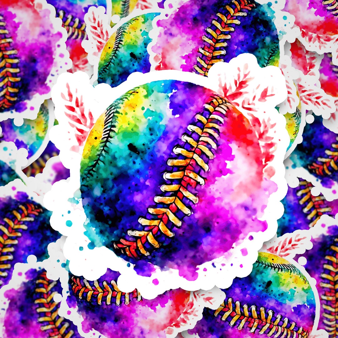 Softball Colorful Sticker, Sports, Watercolor, Sticker, Waterproof, Die ...