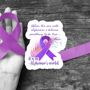 Alzheimer's World, Alzheimer's Awareness Sticker, Purple Ribbon, Mental Health, Die cut, Sticker, Waterproof