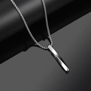 Rectangle Pendant Necklace Men Simple Stainless Steel Chain Men Necklace Jewellery Gift for Birthday, Him, Son, Boy friend, Fathers Day