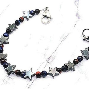 Medical ID Bracelet Attachment w/ Red & Blue Tiger's Eye and Hematite Stars, Interchangeable Medical Alert Women, Kids and Teens