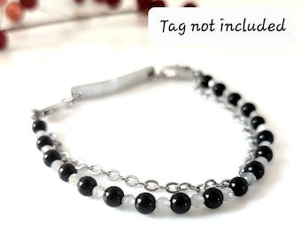 Attachement de bracelet d'alerte médicale avec onyx noir, labradorite et chaîne en argent, bracelet d'identification médicale pour femme, bracelet diabétique, épilepsie