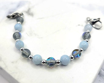 Interchangeable Medical Alert Bracelet for Women w/ Aquamarine and Mermaid Glass Medical ID Bracelet Attachment Band