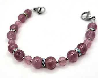 Attachement interchangeable pour bracelet d'identification médicale, bracelet d'alerte médicale, quartz rose fraise, sensibilisation au cancer du sein, amour et guérison