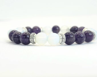 Amethyst Bracelet, Opalite Bracelet, Gift for Her, Aquarius Gift, Pisces Bracelet, Calming Bracelet, Crystal Bracelet