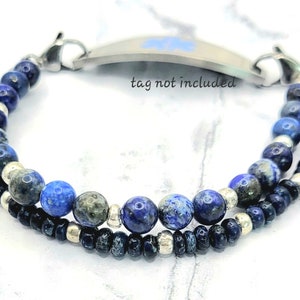 Medical Bracelet Attachment , Lapis Lazuli & Jasper, Medical ID Bracelet Women, Diabetes Alert Bracelet, Medical Alert, Interchangeable image 2