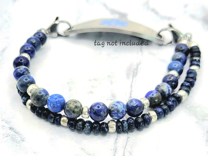 Medical Bracelet Attachment , Lapis Lazuli & Jasper, Medical ID Bracelet Women, Diabetes Alert Bracelet, Medical Alert, Interchangeable image 2