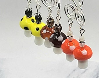 Whimsical Mushroom Earings, Silver Swirl Crystal Drop Earings, Quirky Crystal Mushroom Earings, Moonstone, Quartz, Agate