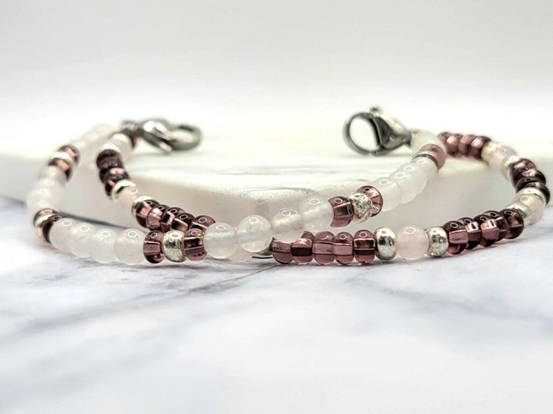 Medical Bracelet Attachment, Snow Quartz & Rose Quartz Medical ID Bracelet for Women, Diabetic Bracelet, Medical Alert, Interchangeable image 1