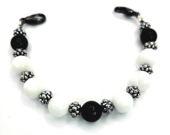 Medical ID Bracelet Attachment w/ Black Obsidian & White for Women, Medical Alert Bracelet, Interchangeable Strap