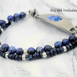 Medical Bracelet Attachment , Lapis Lazuli & Jasper, Medical ID Bracelet Women, Diabetes Alert Bracelet, Medical Alert, Interchangeable image 7