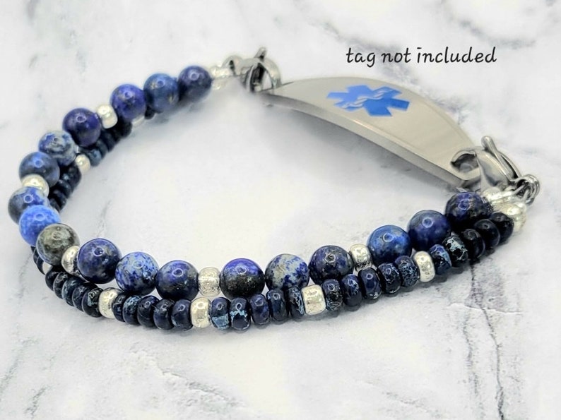 Medical Bracelet Attachment , Lapis Lazuli & Jasper, Medical ID Bracelet Women, Diabetes Alert Bracelet, Medical Alert, Interchangeable image 7