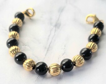 Gold Medical Id Bracelet for Women, Black Tourmaline Medical Alert Bracelet, Interchangeable ID Bracelet