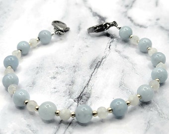 Medical Alert Bracelet Attachment w/Aquamarine & Moonstone, Medical ID Bracelet for Women, Kids and Teens, Interchangeable