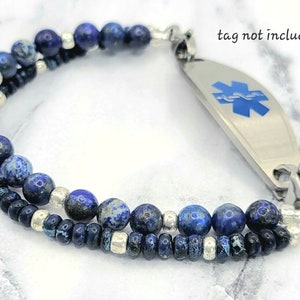 Medical Bracelet Attachment , Lapis Lazuli & Jasper, Medical ID Bracelet Women, Diabetes Alert Bracelet, Medical Alert, Interchangeable image 6